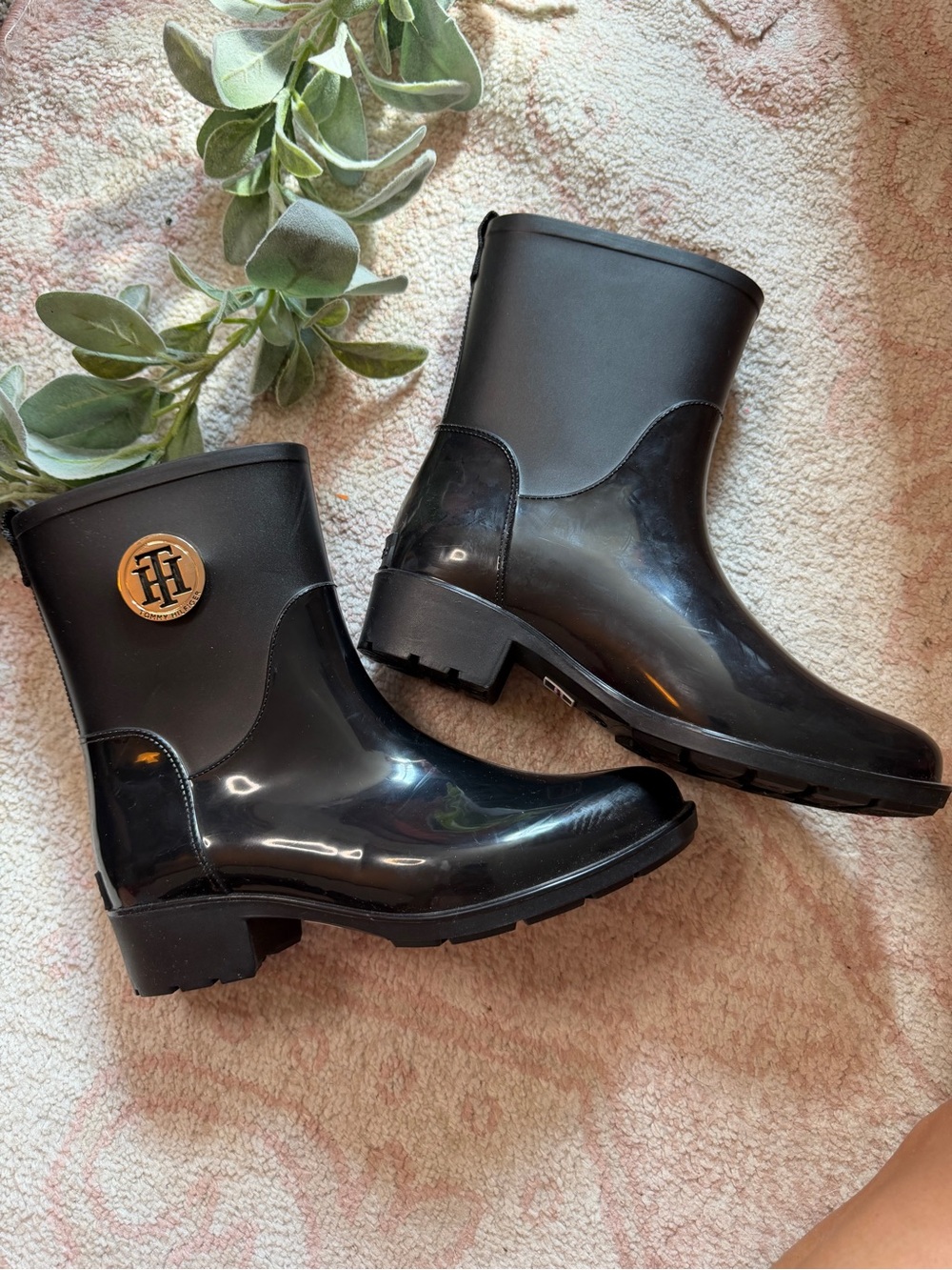Tommy Hilfiger Kippa Black Glossy Rain Ankle Boots